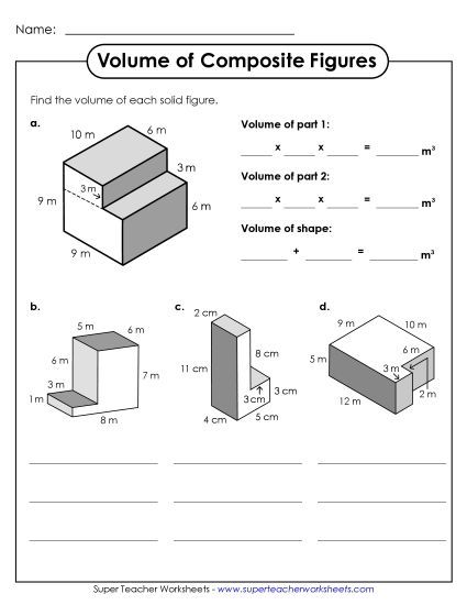 Basic: All Lengths Given Single, Whole Number Lengths - Volume of Composite Figures (Basic) (Printable PDF Worksheet)