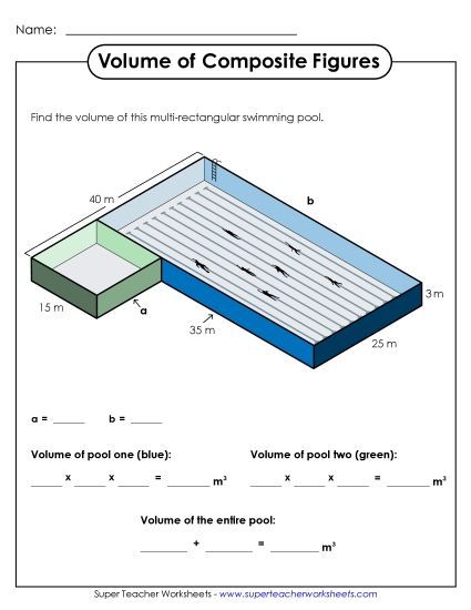 Intermediate: Some Missing Lengths Single, Whole Number Lengths - Volume of Composite Figures: Word Problem (Intermediate) (Printable PDF Worksheet)