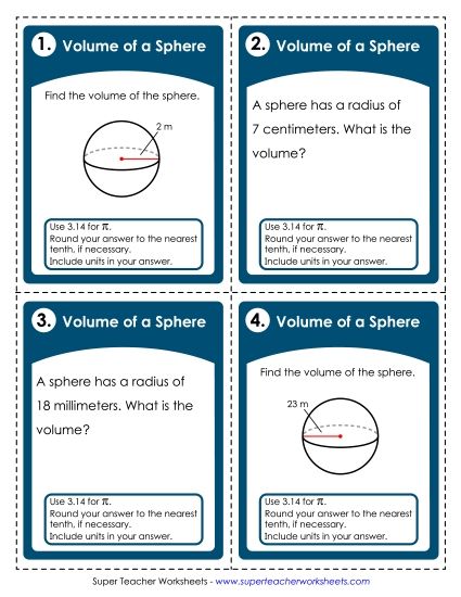 Geometry - Volume of Spheres (Printable PDF Worksheet)