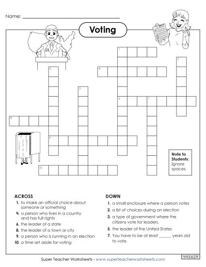 Puzzles - Voting Crossword  (Printable PDF Worksheet)