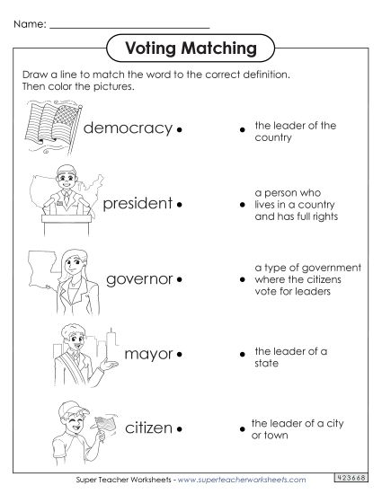 Worksheets - Voting Matching - 2 (Basic)  (Printable PDF Worksheet)