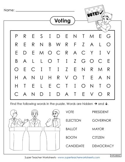 Puzzles - Voting Word Search (Printable PDF Worksheet)