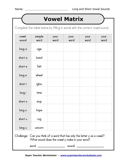 Vowel Matrix (Printable PDF Worksheet)