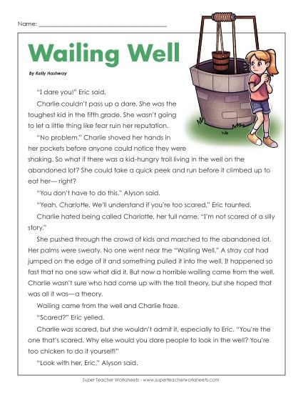 Fiction Stories - Wailing Well (Printable PDF Worksheet)