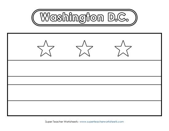 Flag and Seal - Washington, D.C. Flag (Coloring Version - B&W) (Printable PDF Worksheet)