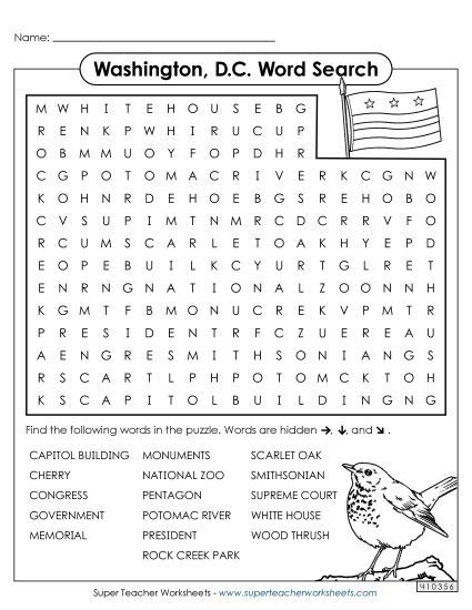 Puzzles - Washington, D.C. Word Search (Printable PDF Worksheet)
