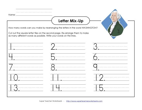 Puzzles & Games - Washington Letter Mix (Primary) (Printable PDF Worksheet)