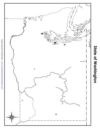 Maps - Washington State Map (Blank Cities) (Printable PDF Worksheet)