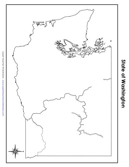 Maps - Washington State Map (No Bordering States) (Printable PDF Worksheet)