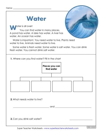 Short Passages - Water (Short Article with Questions) (Printable PDF Worksheet)