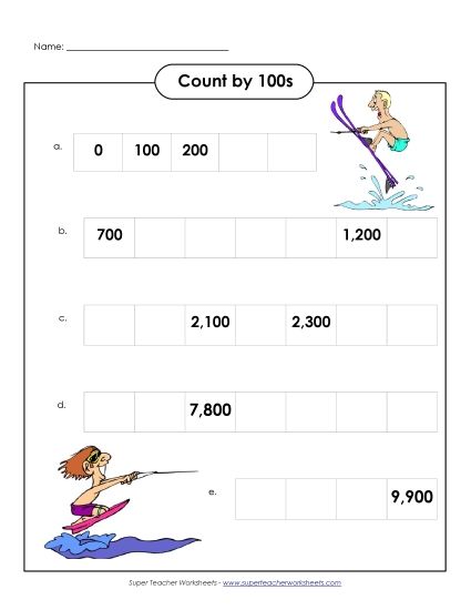 Water Skiers - Count by 100s (Printable PDF Worksheet)