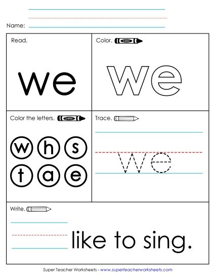 Individual Sight Words - We (Sight Word) (Printable PDF Worksheet)