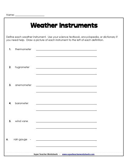 Weather Instruments - Define (Printable PDF Worksheet)