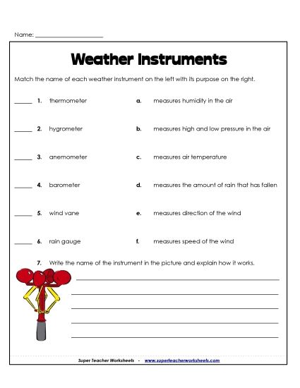 Weather Instruments - Matching (Printable PDF Worksheet)