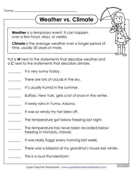 Weather or Climate? (Printable PDF Worksheet)
