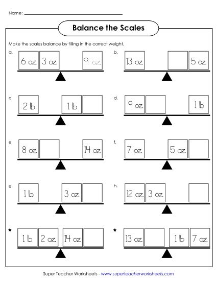 Worksheets - Weight Balance Scales (Printable PDF Worksheet)