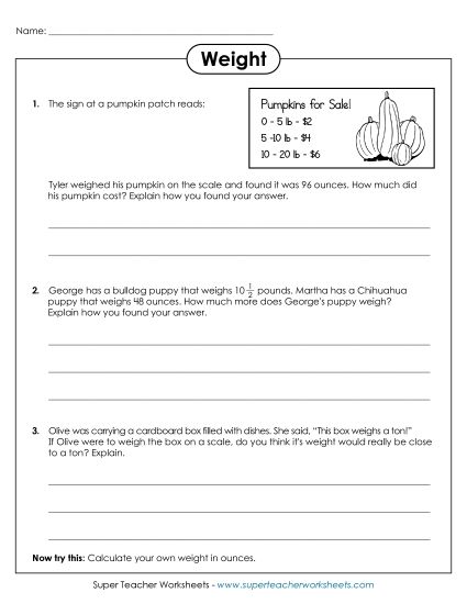 Worksheets - Weight Questions (Harder) (Printable PDF Worksheet)