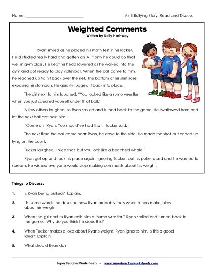 Read & Discuss Stories - Weighted Comments (Printable PDF Worksheet)