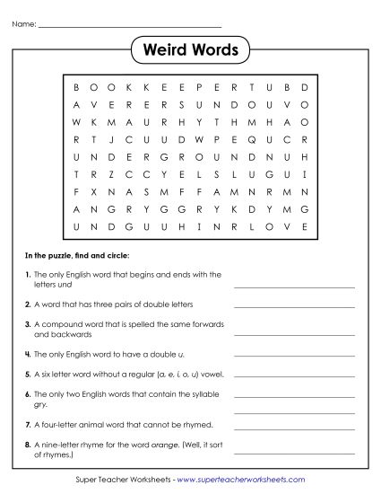 Word Challenges - Weird Words (Printable PDF Worksheet)