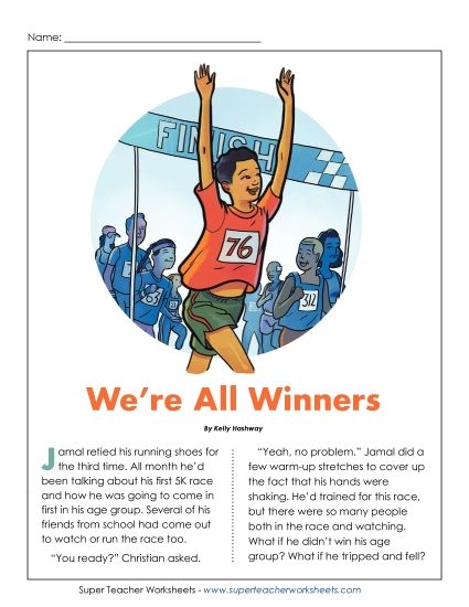 Fiction Stories - We're All Winners (Printable PDF Worksheet)