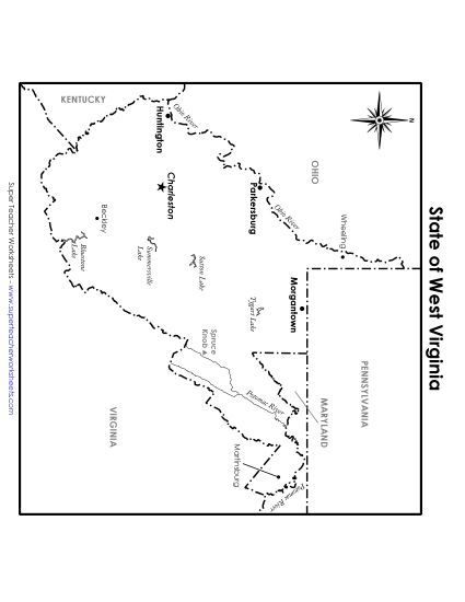 Maps - West Virginia State Map (Labeled) (Printable PDF Worksheet)