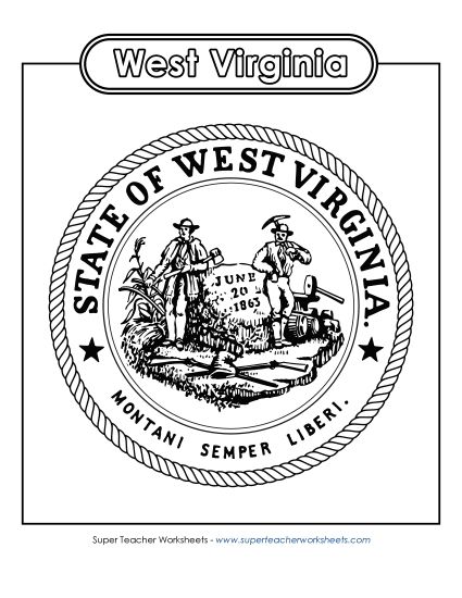 Flags & Seals - West Virginia State Seal (Black & White) (Printable PDF Worksheet)