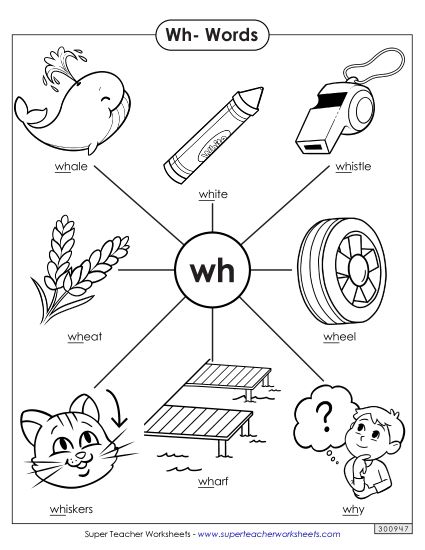 Phonics Blends and Digraphs - Wh- Words (Printable PDF Worksheet)