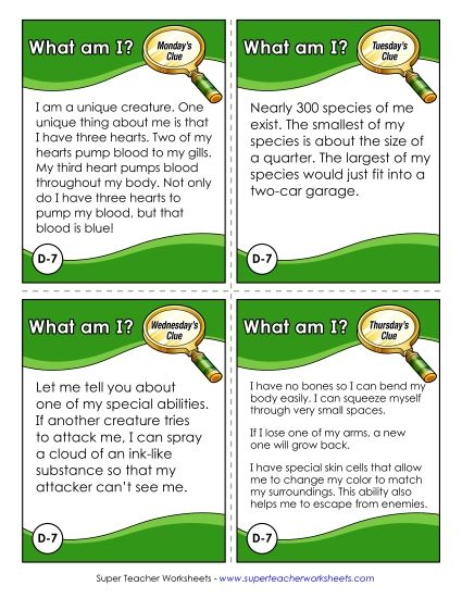 Puzzles - What Am I? Challenge (Octopus) (Printable PDF Worksheet)