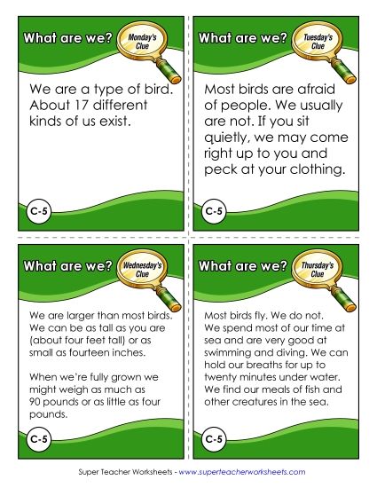 Challenge Puzzles - What Are We? Challenge (Penguins) (Printable PDF Worksheet)