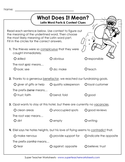 Worksheets - What Does It Mean? Latin Word Parts & Context Clues (Printable PDF Worksheet)