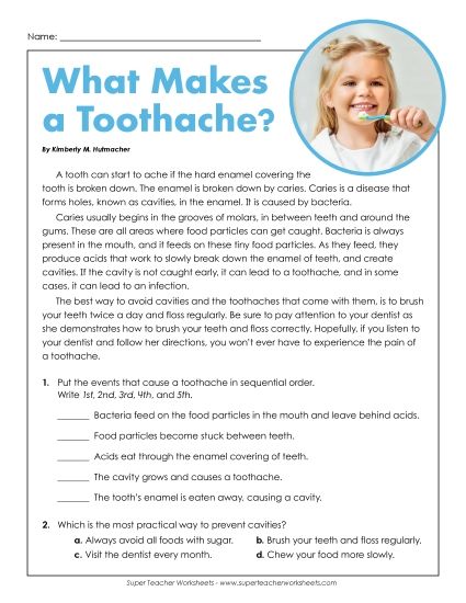Short Passages - What Makes a Toothache? (Short) (Printable PDF Worksheet)
