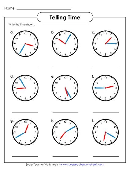 Reading Clocks: Nearest 5 Minutes - What Time Is It? (Printable PDF Worksheet)