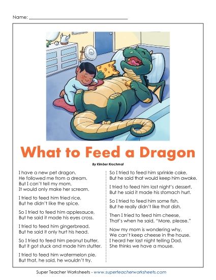 Poems - What To Feed a Dragon (Poem) (Printable PDF Worksheet)