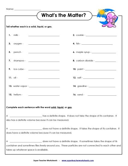 What's the Matter? (Printable PDF Worksheet)