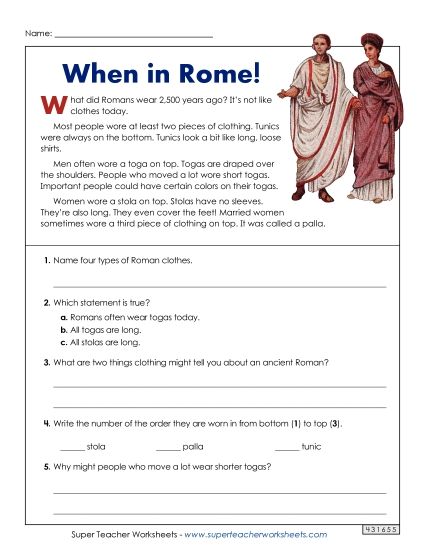 Short Passages - When in Rome! (Short, Nonfiction) (Printable PDF Worksheet)