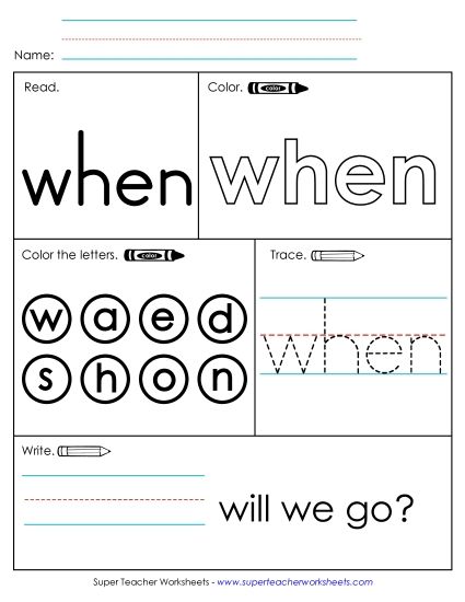 Individual Sight Words - When (Sight Word) (Printable PDF Worksheet)