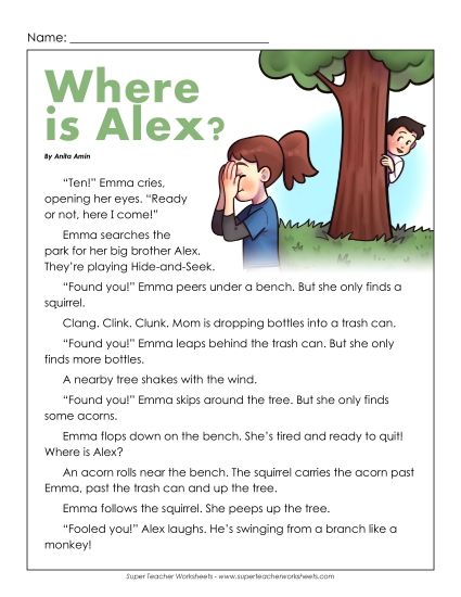 Fiction - Where's Alex? (Printable PDF Worksheet)