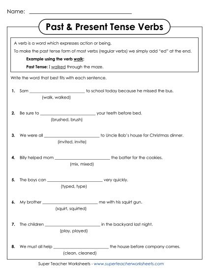 Verb Tenses - Which verb is correct? (Printable PDF Worksheet)