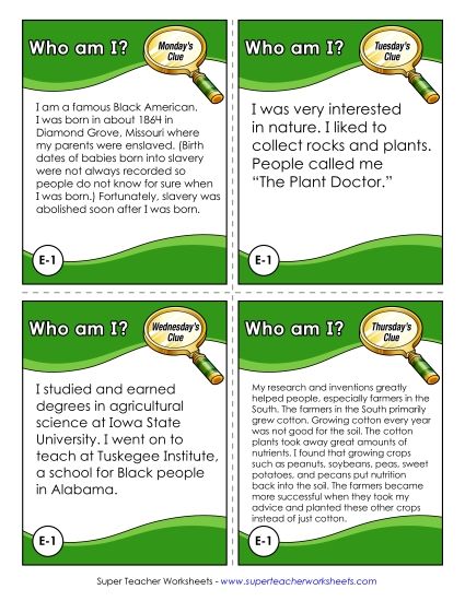 Mystery State Activities - Who Am I? Activity George Washington Carver (Printable PDF Worksheet)