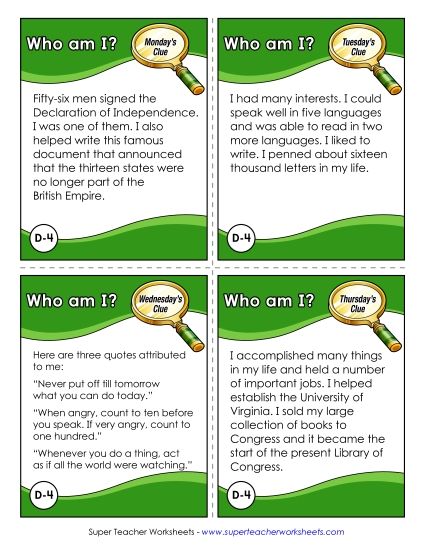 Mystery State Activities - Who Am I? Challenge (Thomas Jefferson) (Printable PDF Worksheet)