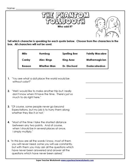 Whole Book - Who Said It? (Printable PDF Worksheet)