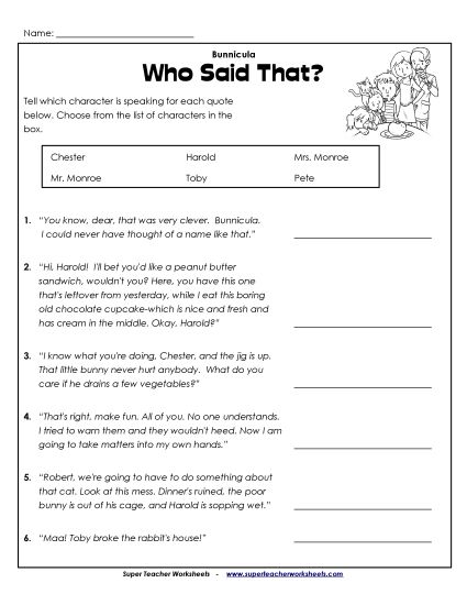 Whole Book - Who Said That? (Printable PDF Worksheet)
