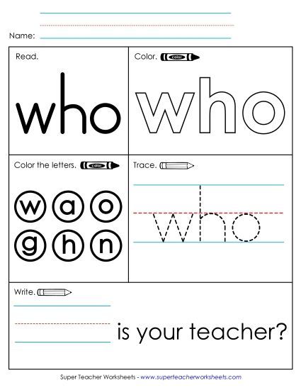 Individual Sight Words - Who (Sight Word) (Printable PDF Worksheet)