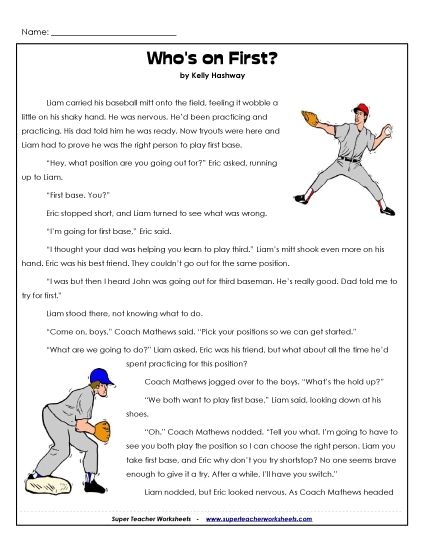 Fiction Stories - Who's on First? (Fiction) (Printable PDF Worksheet)