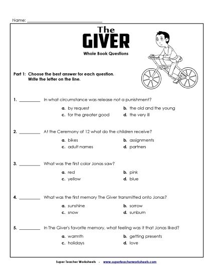 Whole Book - Whole Book Questions (Printable PDF Worksheet)
