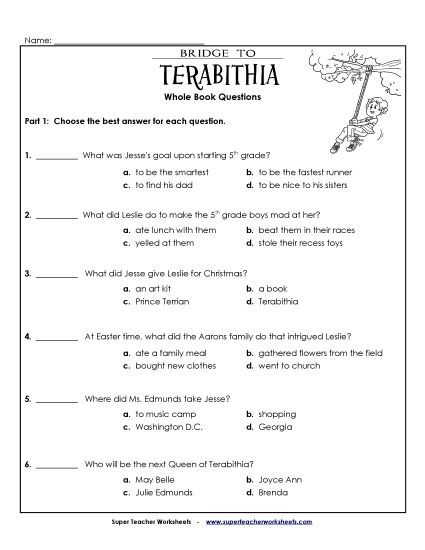 Whole Book - Whole Book Questions (Printable PDF Worksheet)