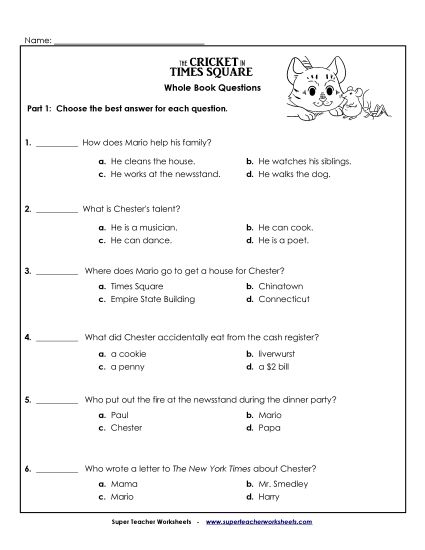 Whole Book - Whole Book Questions (Printable PDF Worksheet)