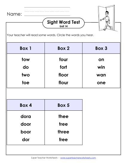 Sight Word Tests - Whole Class Test (Unit 14) (Printable PDF Worksheet)