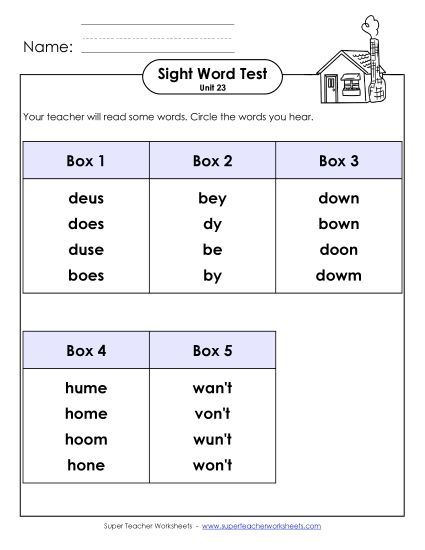 Sight Word Tests - Whole Class Test (Unit 23) (Printable PDF Worksheet)