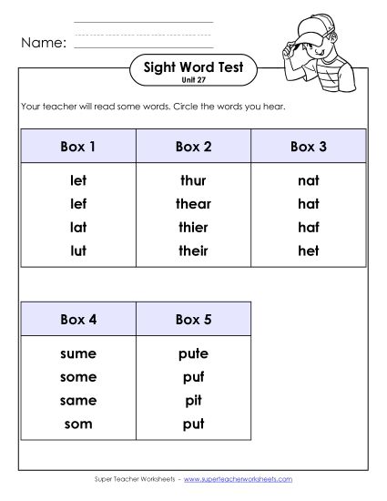 Sight Word Tests - Whole Class Test (Unit 27) (Printable PDF Worksheet)
